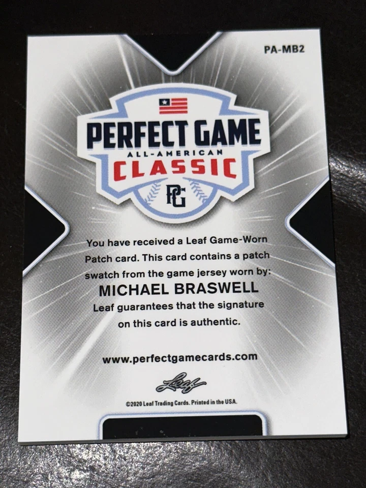 MICHAEL BRASWELL 2020 Leaf Perfect Game AUTOGRAPH PATCH #14/16 GAMECOCKS LSU - Image 2 of 2