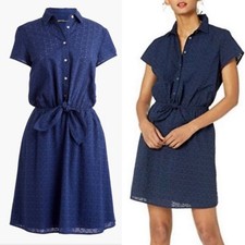 Women's J. Crew Mercantile Navy Blue Eyelet Lace Tie Front Button Shirt Dress S