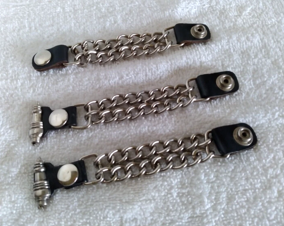 Double Metal Chain Leather Vest Extenders 5" Snap On, Set of 3, Biker - Image 2 of 3