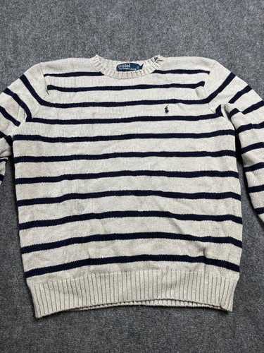 Polo Ralph Lauren Men's Sweater Gray Black Striped 100% Cotton XL - Picture 7 of 17