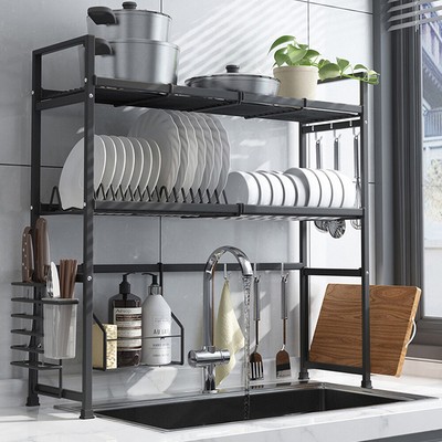 2Tier Over Sink Dish Drying Rack Dishes Bowls Cup Utensil Holder Home Kitchen