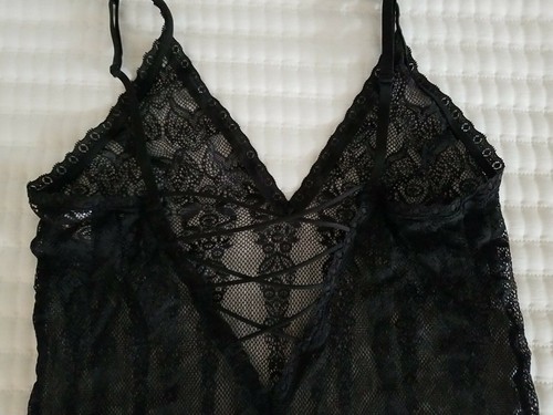 Victoria's Secret Black thick semi stretch Lace slip BabyDoll Small nwot - Picture 5 of 5