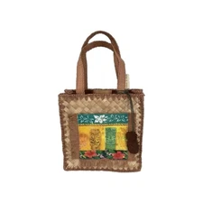 Sun N Sand Andrea Tachiera Woven Straw Tote Bag Tiki Design Multicolor