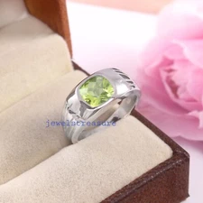 Natural Peridot Gemstone with 925 Sterling Silver Ring for Men's #F7112