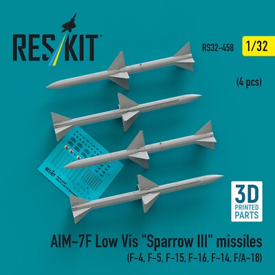 AIM-7F Low Vis Sparrow III missiles 4pcs 1:32 RS32-0458 for Scale Plastic Model