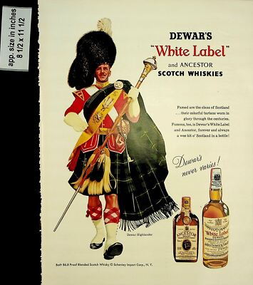 1958 Dewar's White Label and Ancestor Scotch Whiskey Vintage Print Ad 7449
