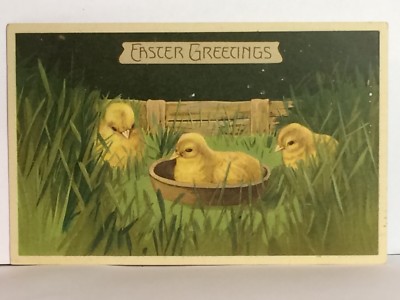 PostCard Easter Greetings Yellow Chicks Posted Germany 4-6-1909 Vintage