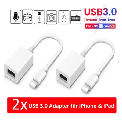 2x Ligtning auf USB 3.0 Buchse OTG Adapter Kabel iPhone iPad Stick Kamera iOS