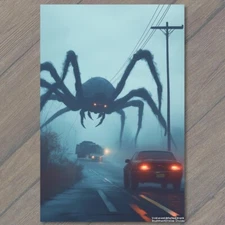 Art Print Giant Spider on Road Dark Foggy Atmosphere Sci-Fi Horror Scary
