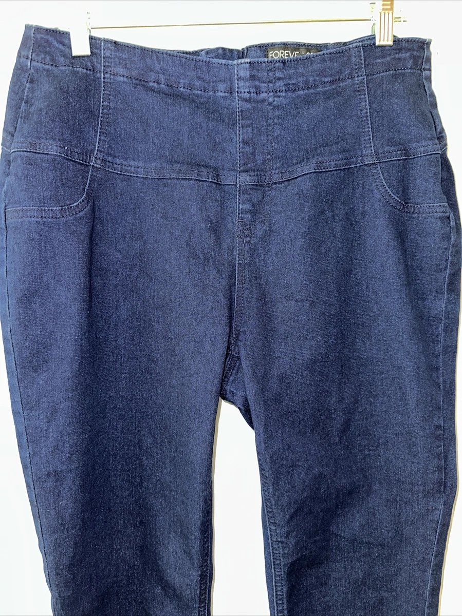 Pantalones de mezclilla para mujer Forever 21 talla 14 Plus planos delanteros traseros cremallera azul índigo