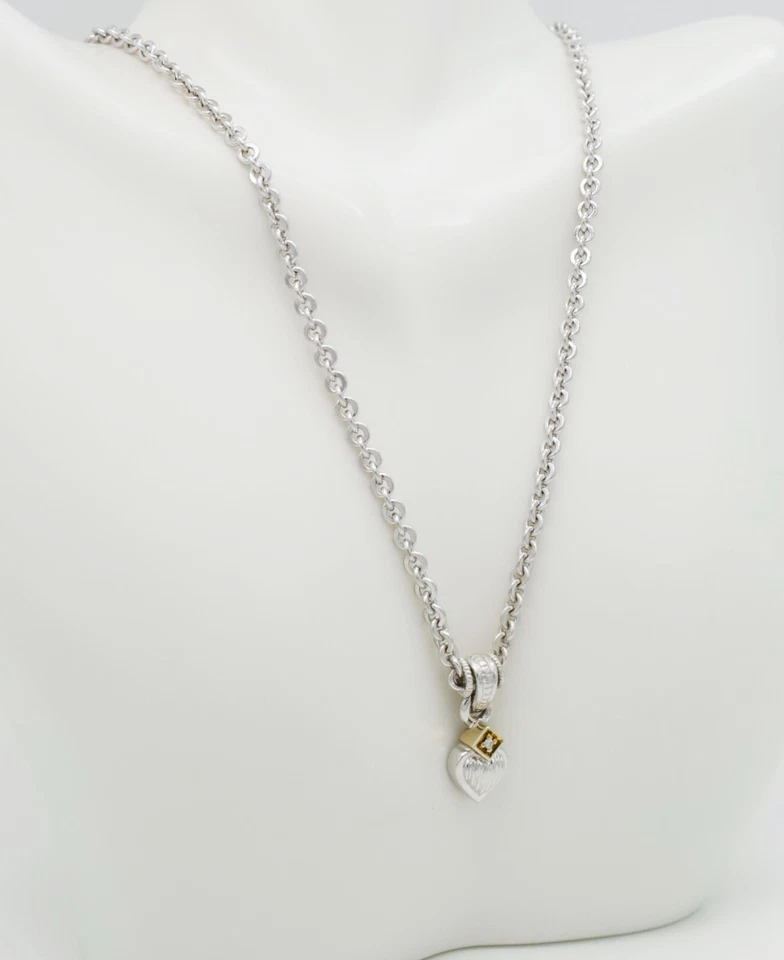 Collar con cable de corazón de plata esterlina y oro amarillo de 18 k Judith Ripka de 16,0" pulgadas Foto 3 de 4