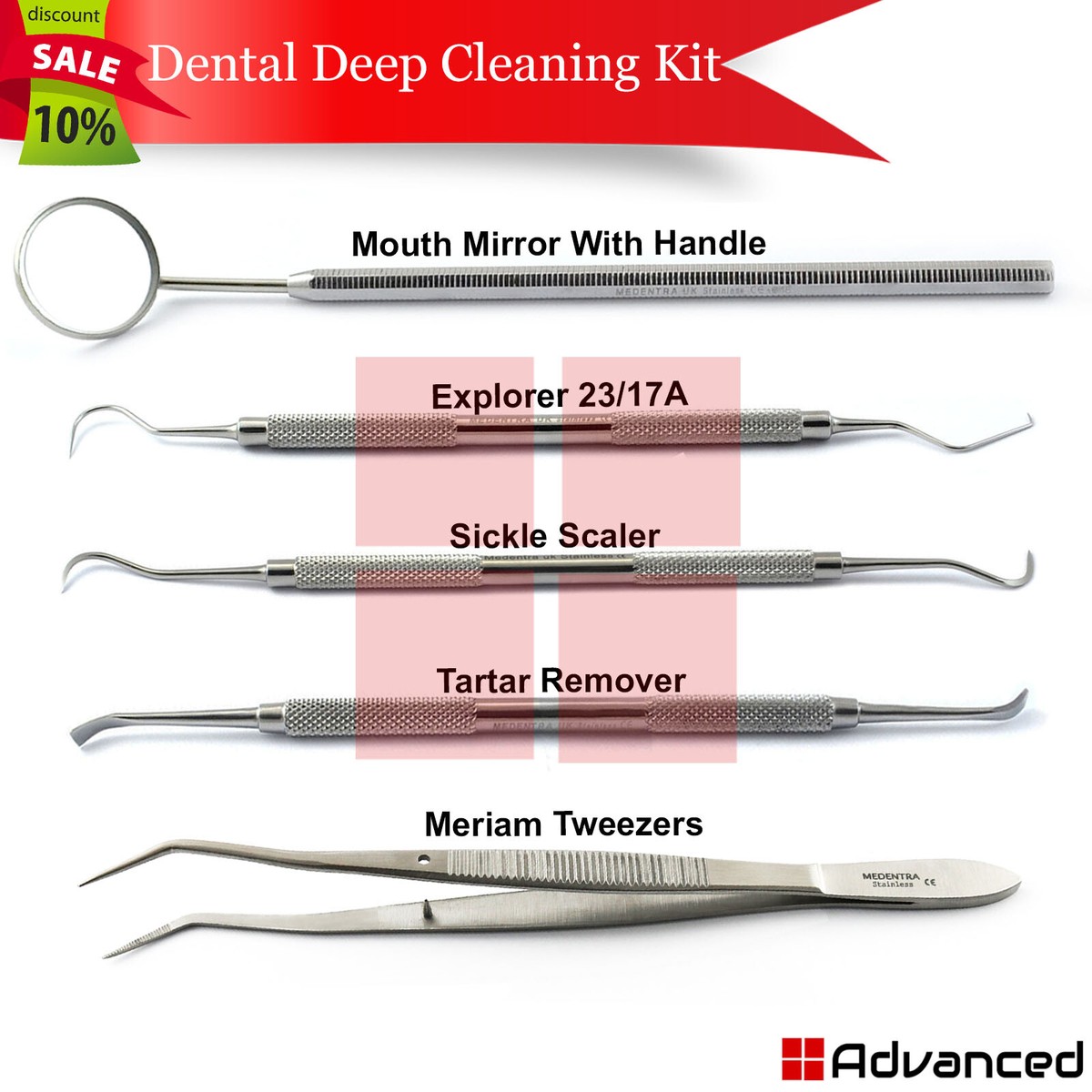 Pinzette Chirurgiche Per Scalatura Kit Sonda Gancio Bocca Specchio 3/4 - Foto 5