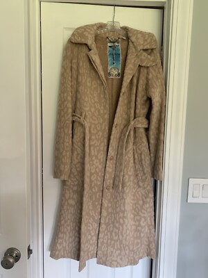 EUC LAMB Gwen Stefani Hooded Balmacaan Camel Long Jacket Coat Sz 10 Leopard