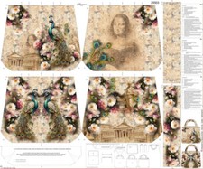 STENZO Tasche Panel Pfau Blumen Frau beige bunt - 100% Baumwolle SELBERNÄHEN