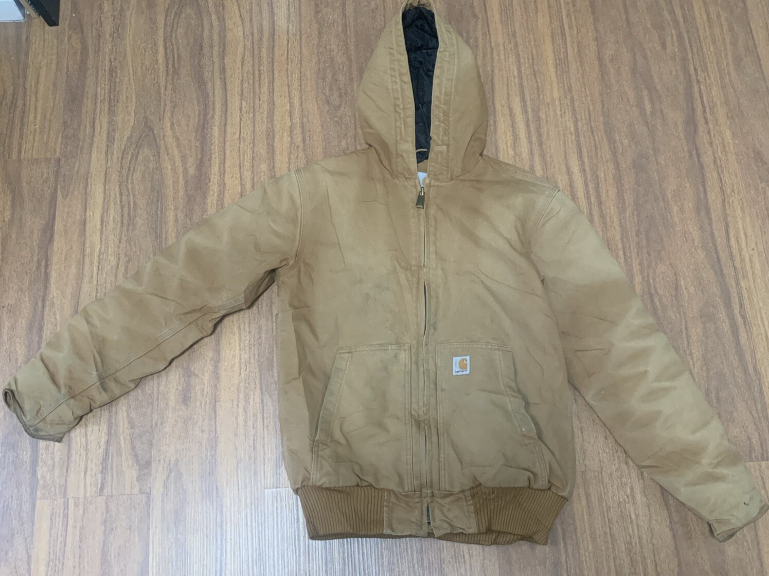 Vintage Carhartt Canvas Jacket SM Distressed Hoodie Tan Faded Workwear