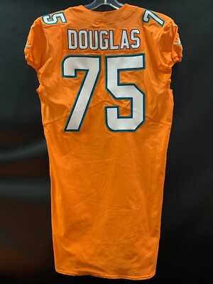 75 JAMIL DOUGLAS MIAMI DOLPHINS GAME USED TEAM ISSUED ORANGE COLOR