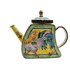Vintage Kelvin Chen Enamel on Brass Handpainted Mini Teapot Rooster