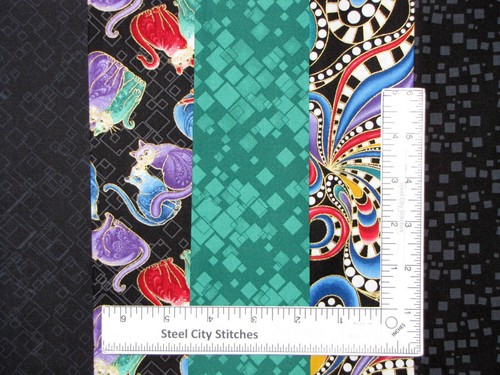 Catitude Cat Fabric Animal Retired Black 9 Fat Quarters + Panel Cotton Benartex - Picture 3 of 4