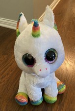 Ty Beanie Boos Pixy White and Rainbow Unicorn Plush Large 16"