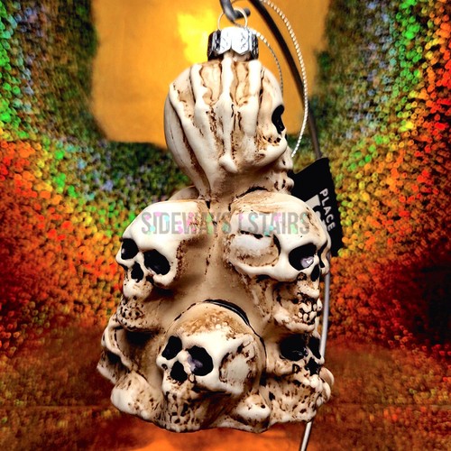 PILA DE CALAVERAS ADORNO DE CRISTAL 4.5" Halloween Navidad horror macabro espeluznante NUEVO - Imagen 2 de 17