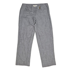 Michael Kors Pants Womens 6P Linen Blend Gray White Striped Wide Leg Coastal