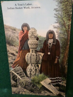 ''A Year's Labor. Indian Basket Work'' -  Vintage Postcard