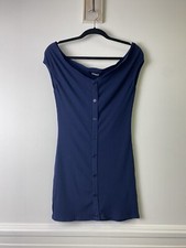 Reformation Women’s Navy Blue Malbec Off Shoulder Button Mini Dress Sz S