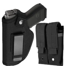 Tactical Double Pistol Magazine Pouch with IWB OWB Belt Gun Holster Handgun Bag