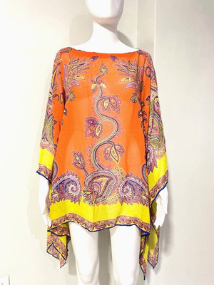 ETRO MILANO PAISLEY PRINT 100% SILK KAFTAN MULTICOLOR FREE SIZE