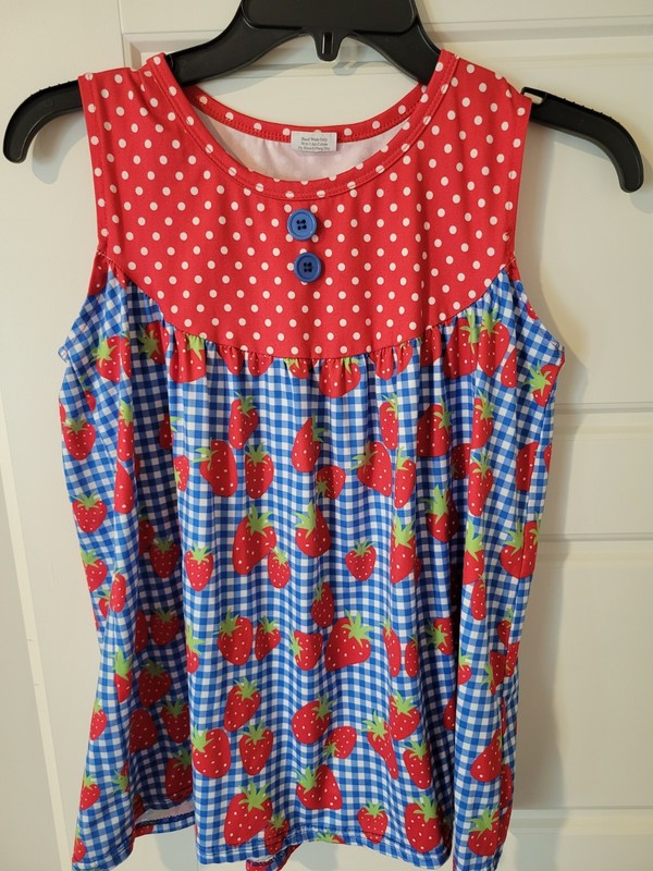 Boutique Sleeveless Top Polka Dots Strawberries Size 4 XL (Age 8-9T)