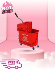 Compact Mop Bucket with Wringer on Wheels 21 Qt Dual Water System Red