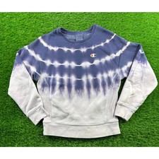 Champion Women Reverse Weave Tie Dye Crewneck Sweatshirt Purple Sz S Warm Fleece