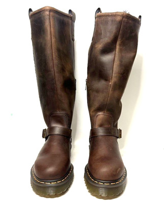 Dr Martens Anistone Kniehohe Biker Boots Braun Orleans Leder UK 9 Neu
