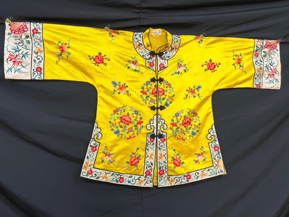 vintage Chinese silk & satin embroidery shirt dress embroidered S43 - Image 3 of 4