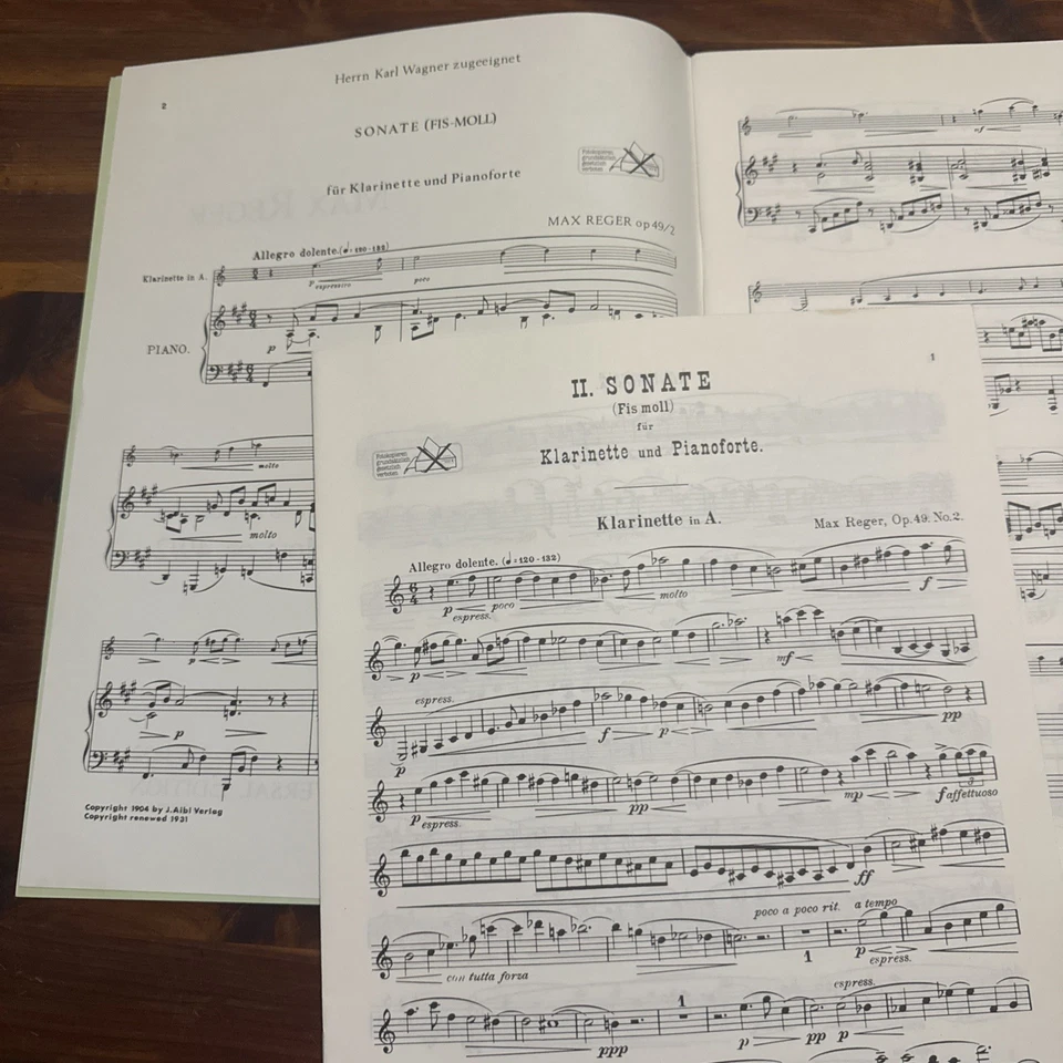 Max Reger Sonata for Clarinet and Piano Op. 49/2 Clarinet & Piano Sheet Music - Image 3 of 3