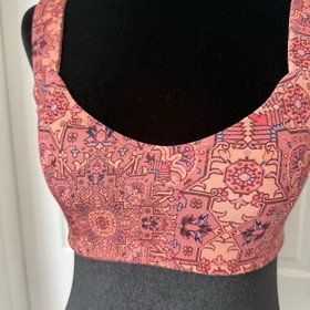 For Love & Lemons Skivvies Bralette Bra S Pink Geometric Wireless Wide Strap