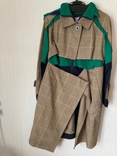 sacai Docking Check  Navy Green Trench Coat L Near Mint Women's Fashion