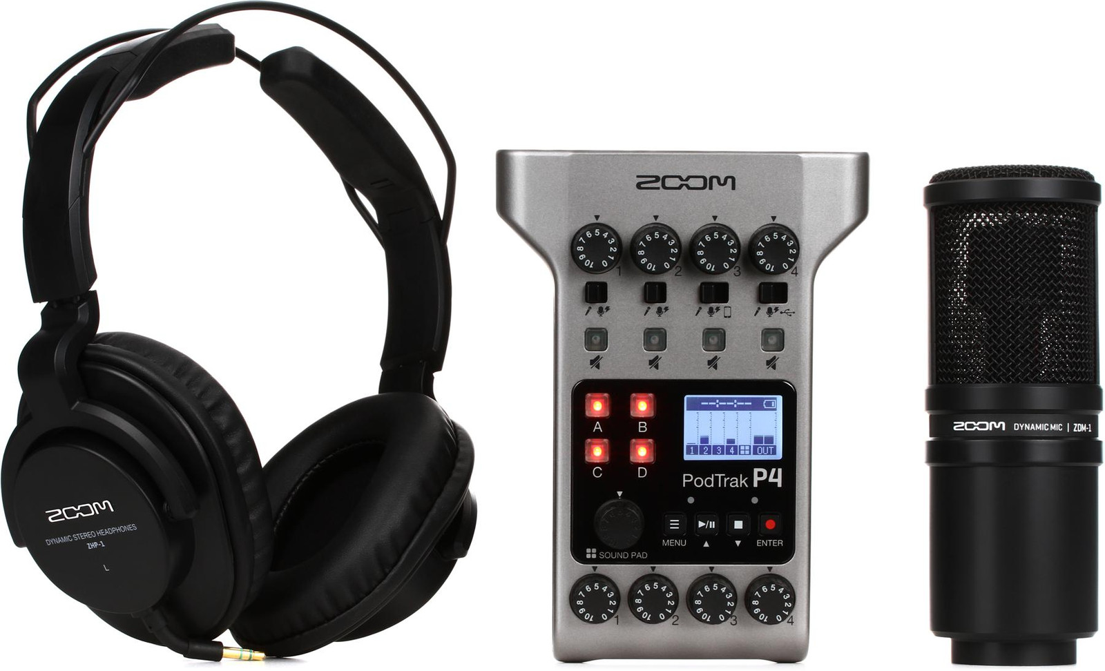 Портативный рекордер для подкастинга Zoom PodTrak P4 с микрофоном и наушниками в комплекте