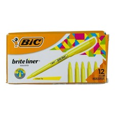 12 Highlighters BIC Briteliner Narrow Chisel Tip Yellow Highlighters Pocket Clip