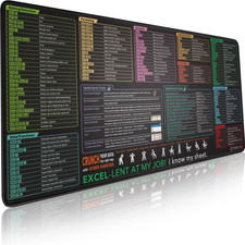 Excel Shortcut Keys Mouse Pad - Extended Large XXL Cheat Sheet Gaming Mousepad