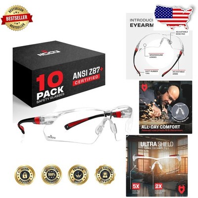 Clear Safety Glasses 10 Pack Anti-Fog Scratch Resistant Lightweight UV Shield
