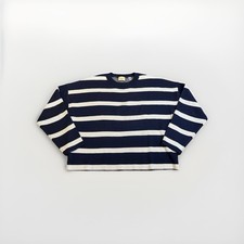 Elie Tahari Navy White Stripes Cashmere Blend Sweater Sz M Relaxed Cropped Fit