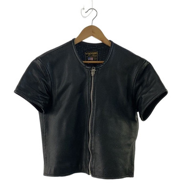 Vanson Perforiertes Leder Kurzarm Motorrad Biker Jacke Schwarz Größe M