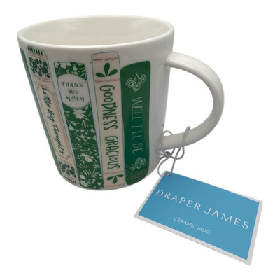 Draper James Book Stack 12.5 oz Ceramic Coffee Tea Mug NEW w TAG Green