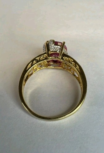 Gorgeous Sterling Silver, Vermeil, Pink Topaz & Diamond Ring, Size 10, Mint,Gift - Picture 9 of 11