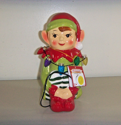 NEW MR CHRISTMAS CERAMIC LED ELF  WITH LIGHTS