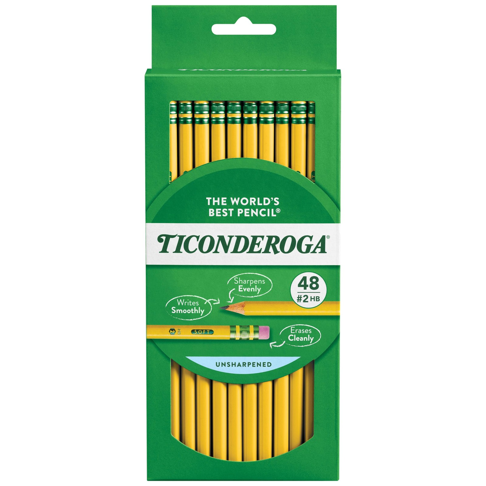 TICONDEROGA Wood-Cased Pencils, 2 HB Soft, Unsharpened, 48 P