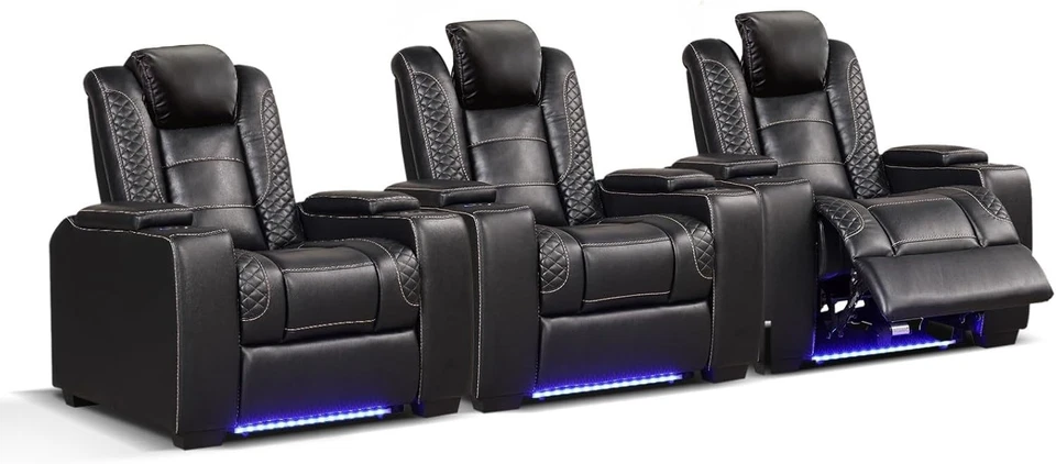 Juego de 3 reclinables de teatro eléctrico CANMOV, asientos eléctricos de cine en casa Foto 2 de 4