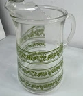 Vintage LIBBEY 64oz Glass Spring Blossom Crazy Daisy 9.25" Water Pitcher green