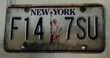 Vintage New York State Statue of Liberty License Plate F14-7SU 